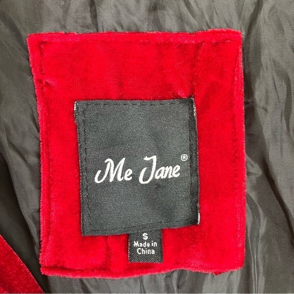 Me Jane Velvet Plush Bomber Puffer Jacket Zip Up Vibrant Cherry Red Cozy FLAWS S - Picture 11 of 16